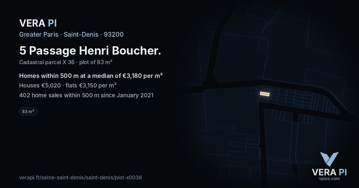 5 Passage Henri Boucher, Saint-Denis at night – the plot lit, the parcels around coloured by the prices near them