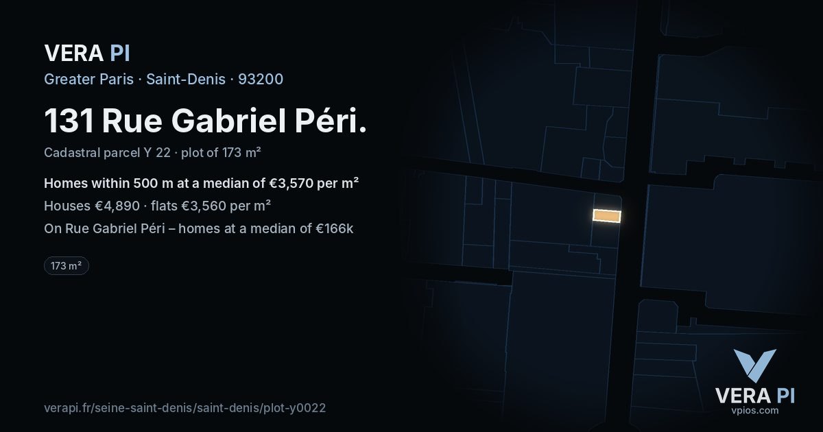 131 Rue Gabriel Péri, Saint-Denis at night – the plot lit, the parcels around coloured by the prices near them