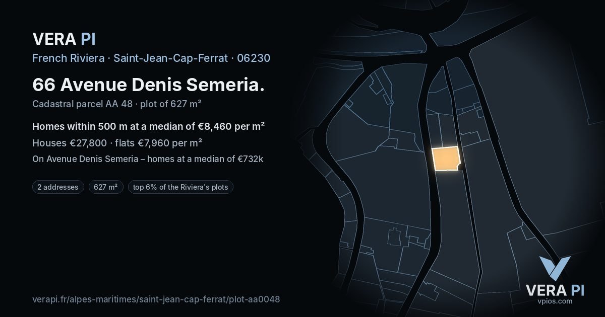 66 Avenue Denis Semeria, Saint-Jean-Cap-Ferrat at night – the plot lit, the parcels around coloured by the prices near them
