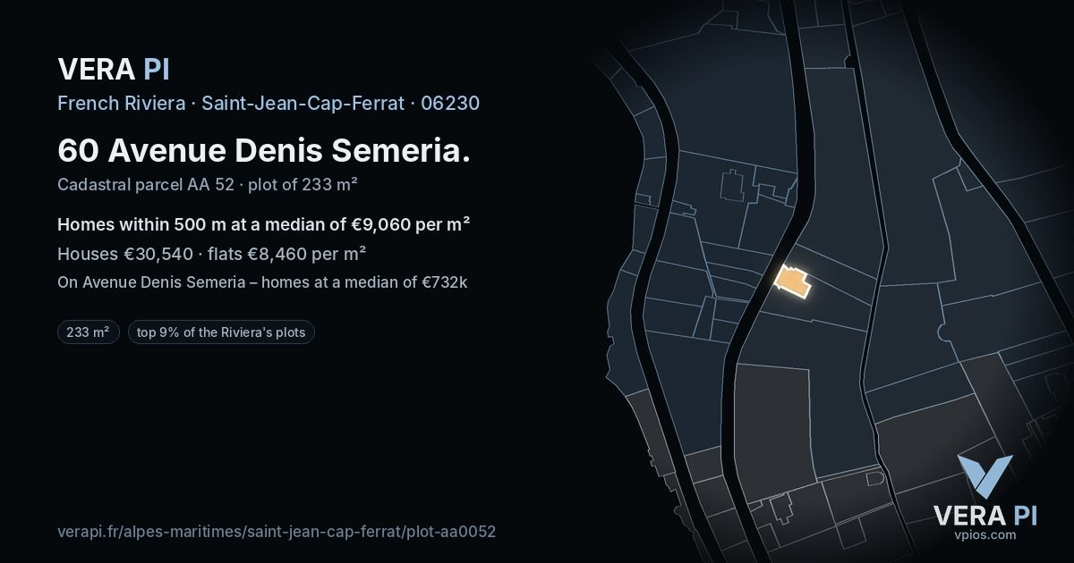 60 Avenue Denis Semeria, Saint-Jean-Cap-Ferrat at night – the plot lit, the parcels around coloured by the prices near them