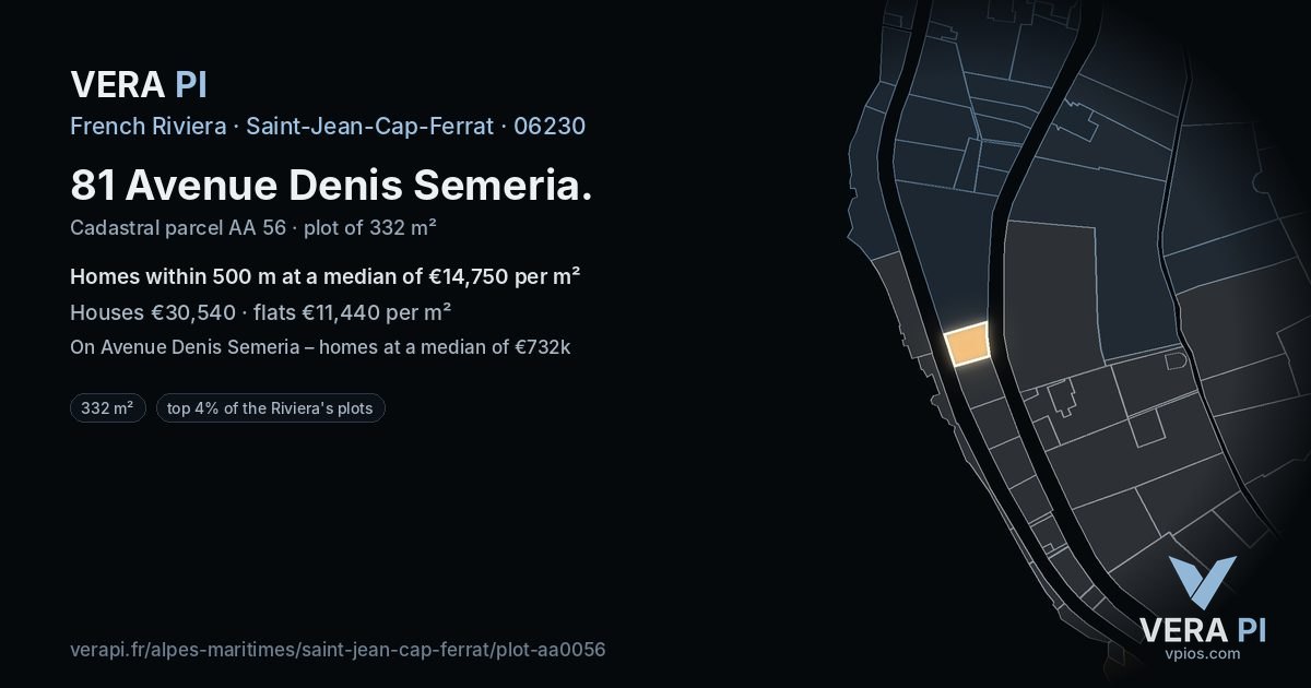 81 Avenue Denis Semeria, Saint-Jean-Cap-Ferrat at night – the plot lit, the parcels around coloured by the prices near them