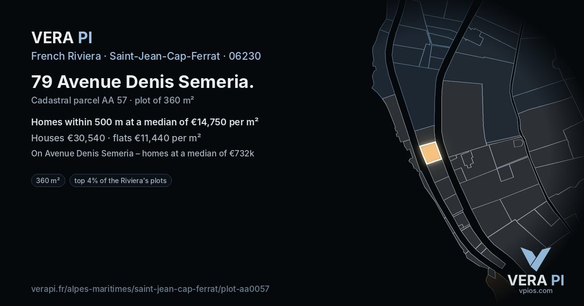79 Avenue Denis Semeria, Saint-Jean-Cap-Ferrat at night – the plot lit, the parcels around coloured by the prices near them