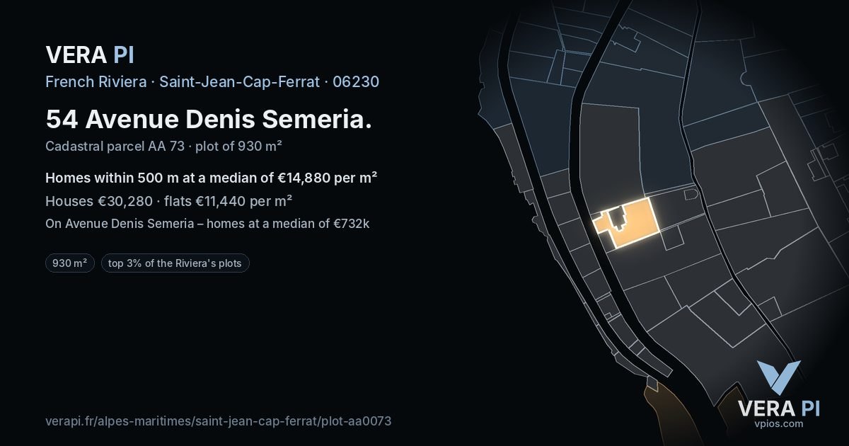 54 Avenue Denis Semeria, Saint-Jean-Cap-Ferrat at night – the plot lit, the parcels around coloured by the prices near them