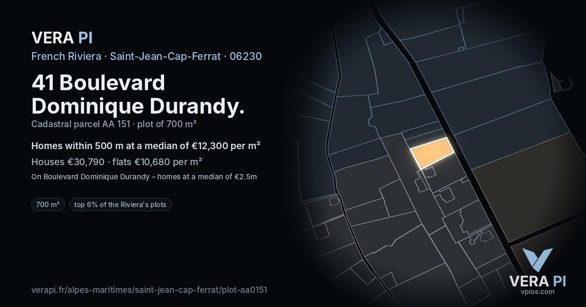 41 Boulevard Dominique Durandy, Saint-Jean-Cap-Ferrat at night – the plot lit, the parcels around coloured by the prices near them