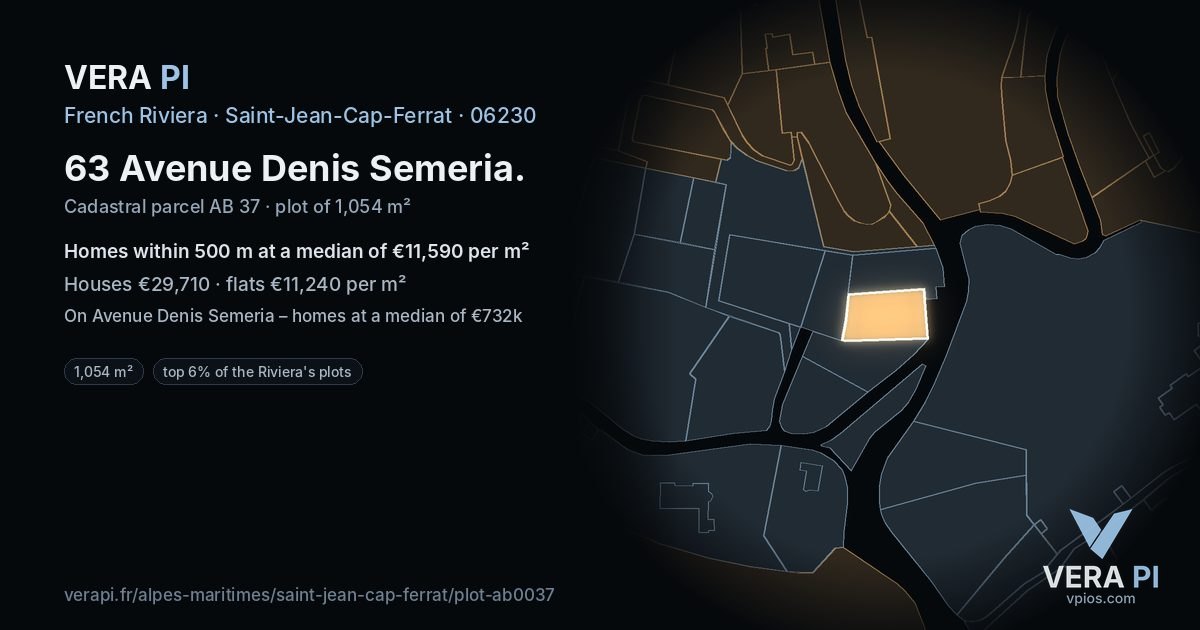 63 Avenue Denis Semeria, Saint-Jean-Cap-Ferrat at night – the plot lit, the parcels around coloured by the prices near them