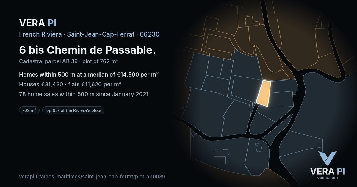 6 bis Chemin de Passable, Saint-Jean-Cap-Ferrat at night – the plot lit, the parcels around coloured by the prices near them