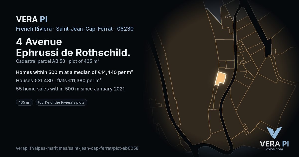 4 Avenue Ephrussi de Rothschild, Saint-Jean-Cap-Ferrat at night – the plot lit, the parcels around coloured by the prices near them