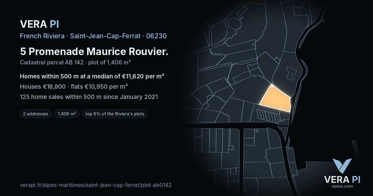 5 Promenade Maurice Rouvier, Saint-Jean-Cap-Ferrat at night – the plot lit, the parcels around coloured by the prices near them