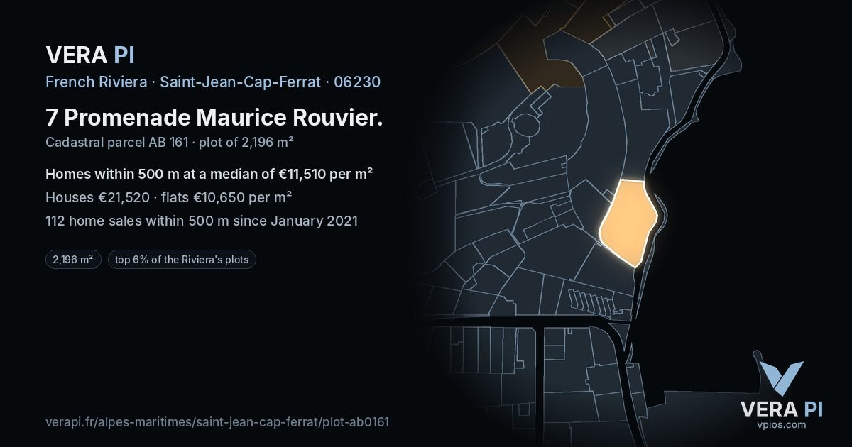 7 Promenade Maurice Rouvier, Saint-Jean-Cap-Ferrat at night – the plot lit, the parcels around coloured by the prices near them