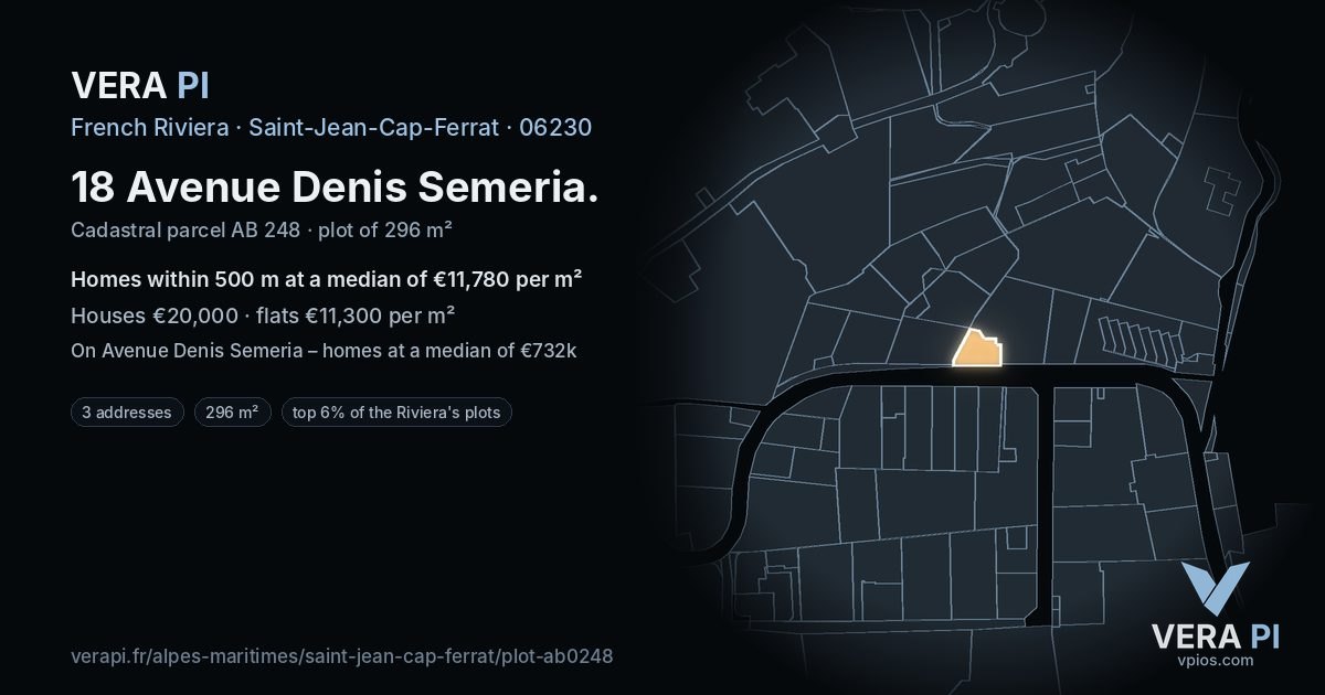 18 Avenue Denis Semeria, Saint-Jean-Cap-Ferrat at night – the plot lit, the parcels around coloured by the prices near them