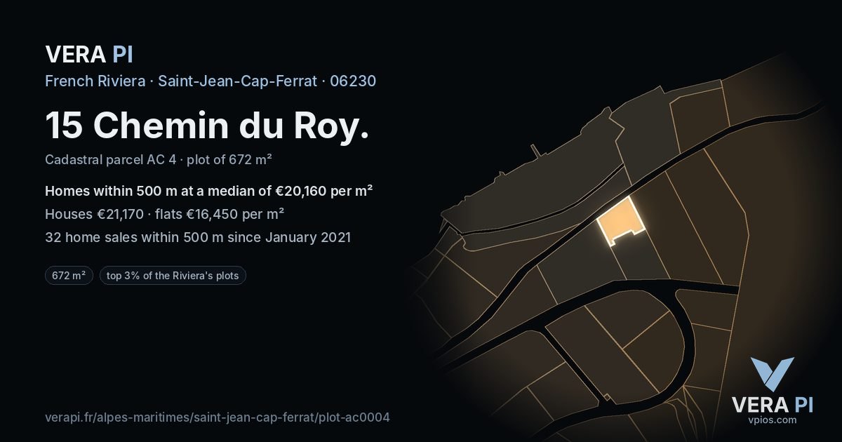 15 Chemin du Roy, Saint-Jean-Cap-Ferrat at night – the plot lit, the parcels around coloured by the prices near them