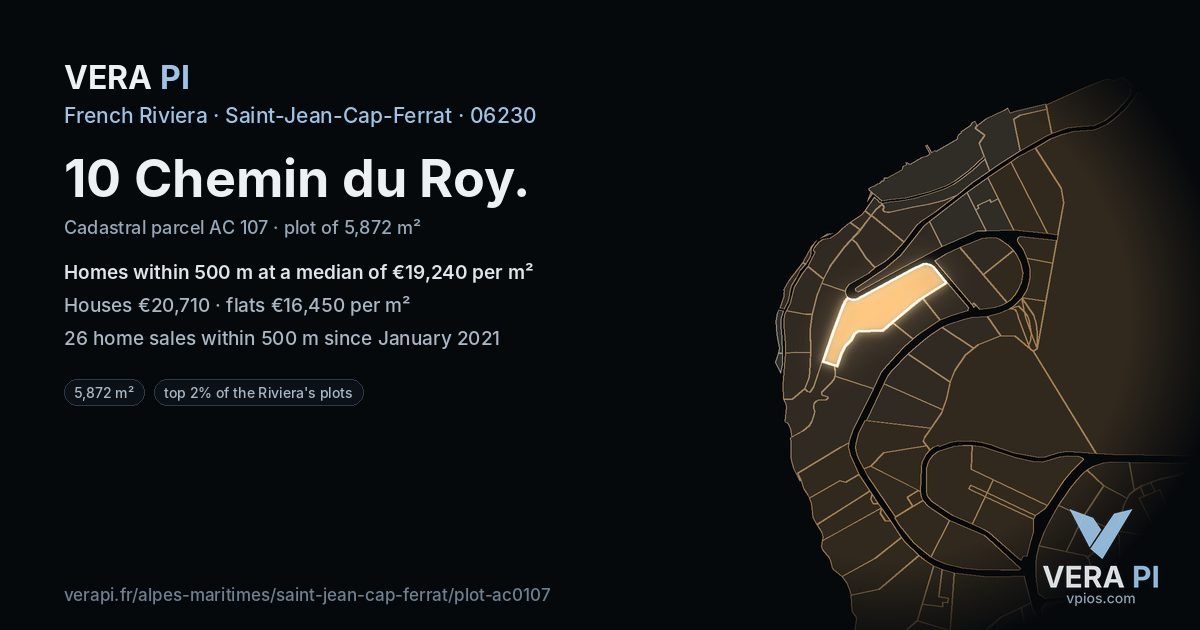 10 Chemin du Roy, Saint-Jean-Cap-Ferrat at night – the plot lit, the parcels around coloured by the prices near them