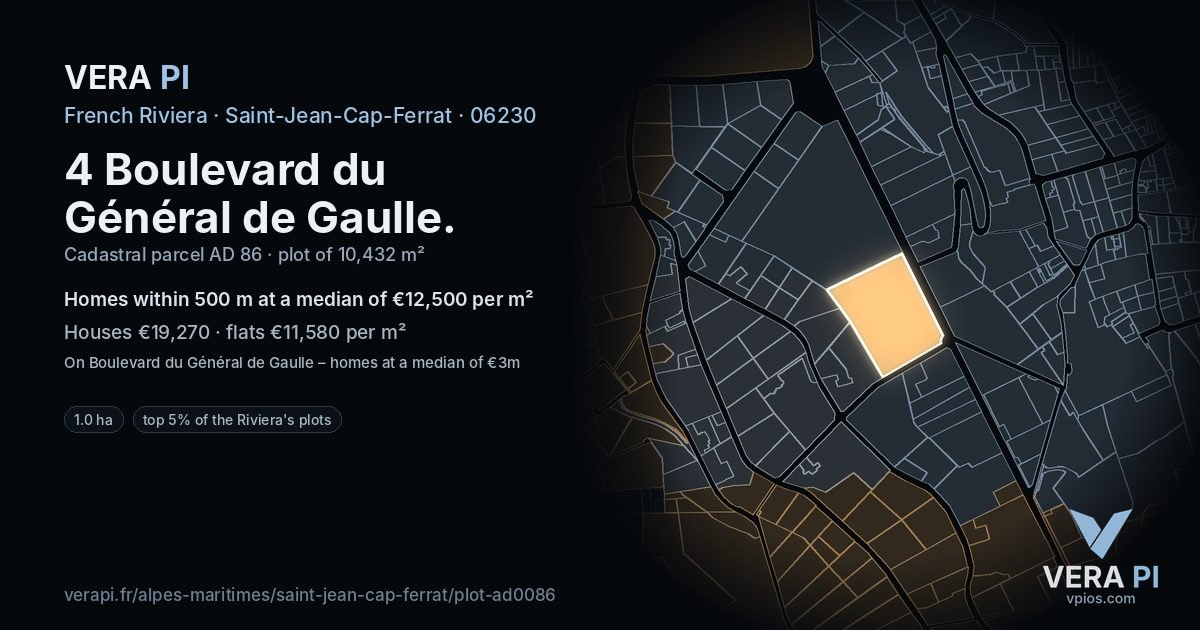 4 Boulevard du Général de Gaulle, Saint-Jean-Cap-Ferrat at night – the plot lit, the parcels around coloured by the prices near them