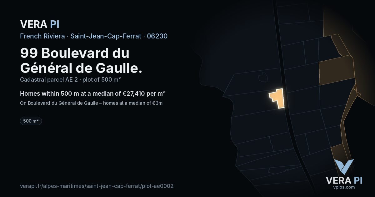99 Boulevard du Général de Gaulle, Saint-Jean-Cap-Ferrat at night – the plot lit, the parcels around coloured by the prices near them