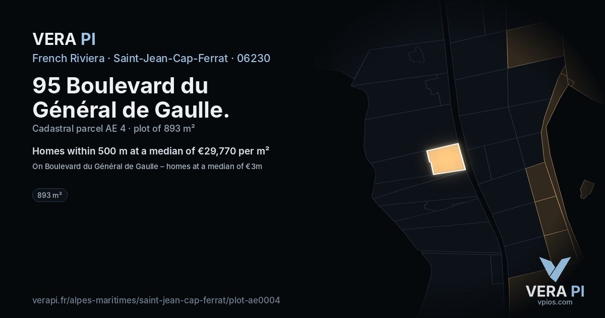 95 Boulevard du Général de Gaulle, Saint-Jean-Cap-Ferrat at night – the plot lit, the parcels around coloured by the prices near them