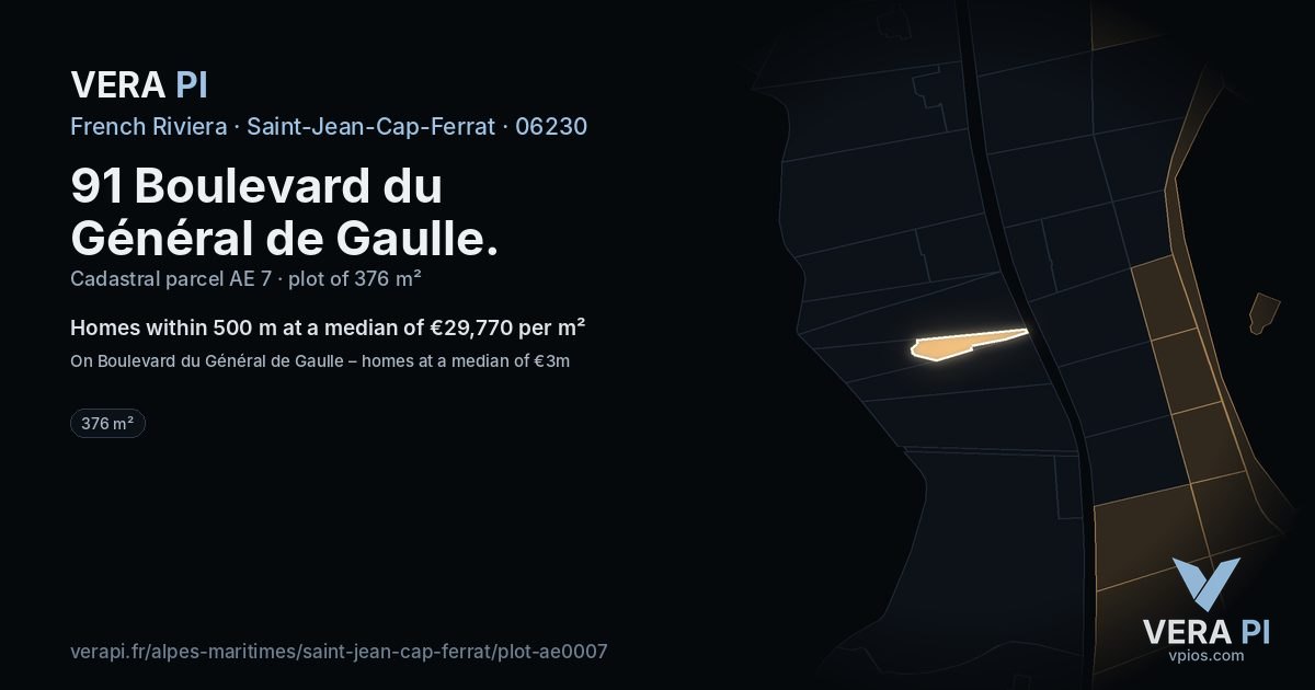 91 Boulevard du Général de Gaulle, Saint-Jean-Cap-Ferrat at night – the plot lit, the parcels around coloured by the prices near them