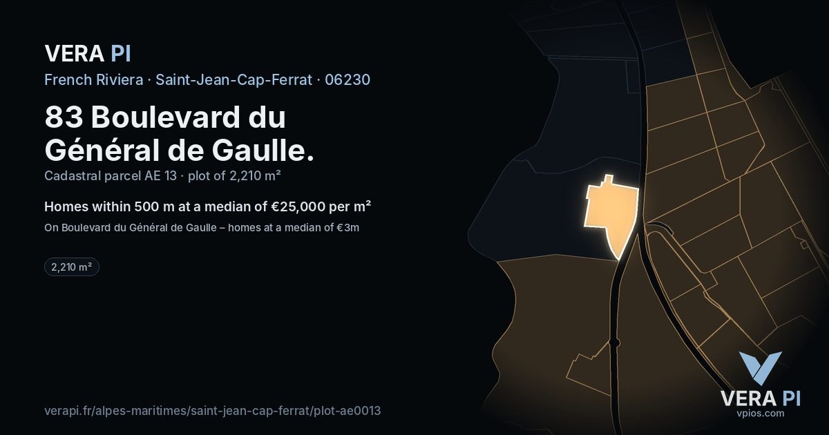 83 Boulevard du Général de Gaulle, Saint-Jean-Cap-Ferrat at night – the plot lit, the parcels around coloured by the prices near them