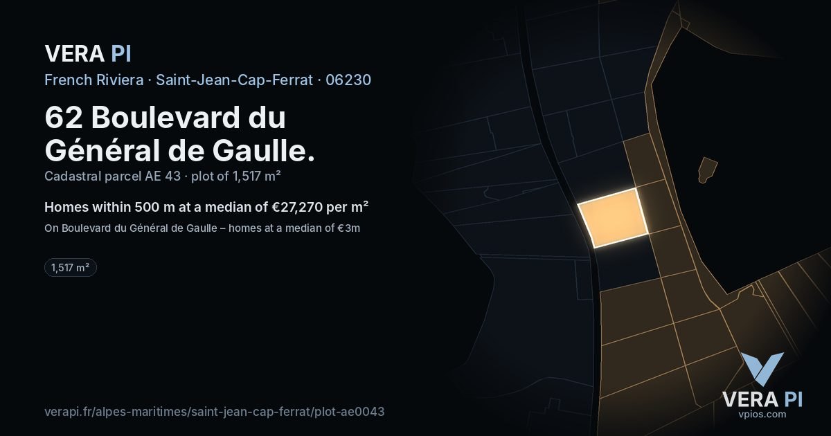 62 Boulevard du Général de Gaulle, Saint-Jean-Cap-Ferrat at night – the plot lit, the parcels around coloured by the prices near them