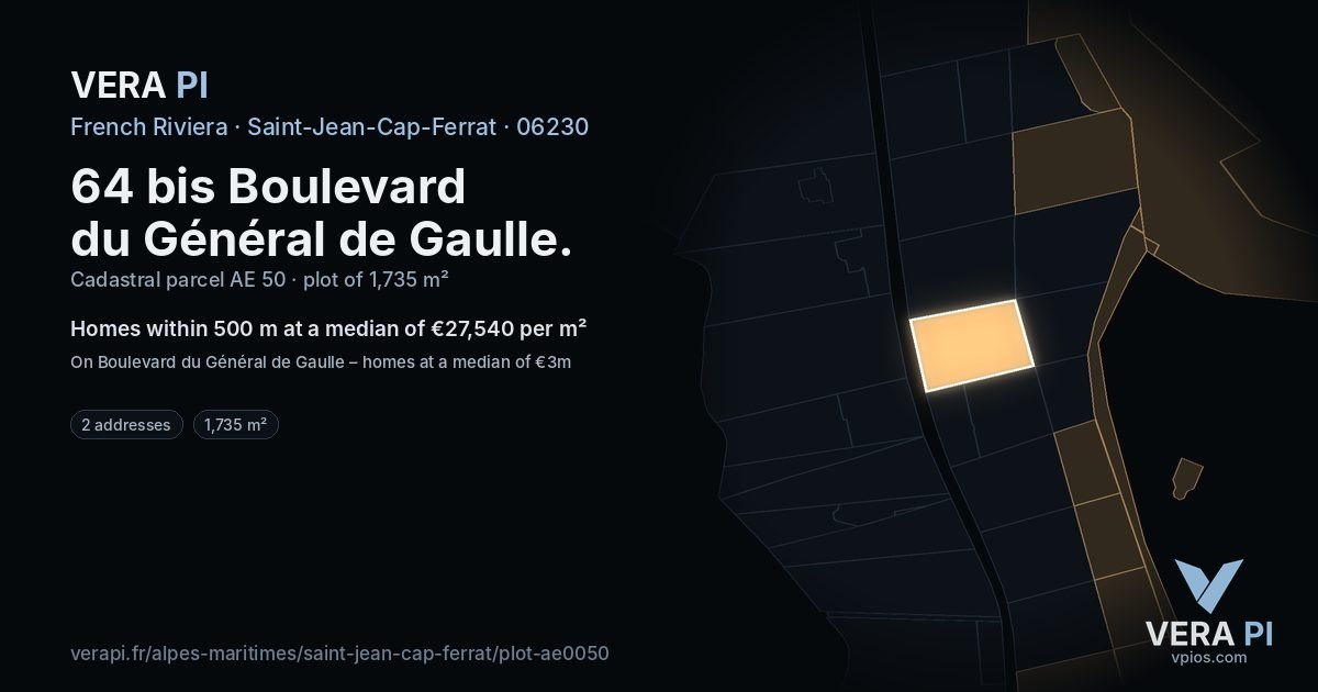 64 bis Boulevard du Général de Gaulle, Saint-Jean-Cap-Ferrat at night – the plot lit, the parcels around coloured by the prices near them