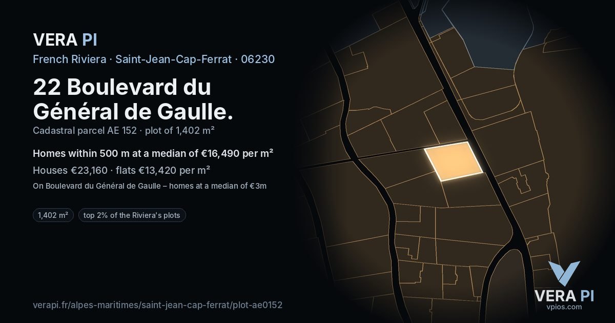 22 Boulevard du Général de Gaulle, Saint-Jean-Cap-Ferrat at night – the plot lit, the parcels around coloured by the prices near them