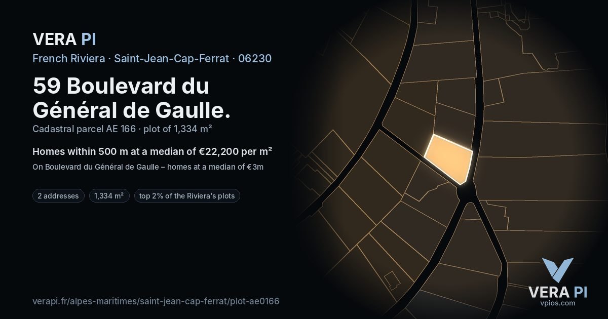 59 Boulevard du Général de Gaulle, Saint-Jean-Cap-Ferrat at night – the plot lit, the parcels around coloured by the prices near them
