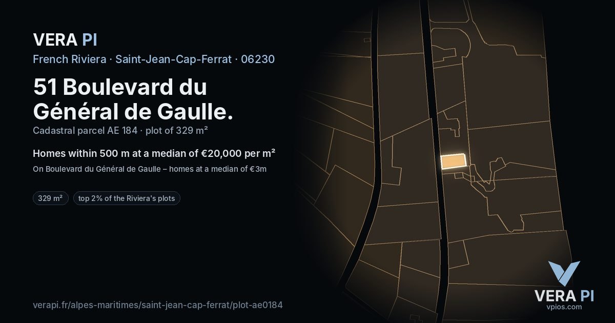51 Boulevard du Général de Gaulle, Saint-Jean-Cap-Ferrat at night – the plot lit, the parcels around coloured by the prices near them
