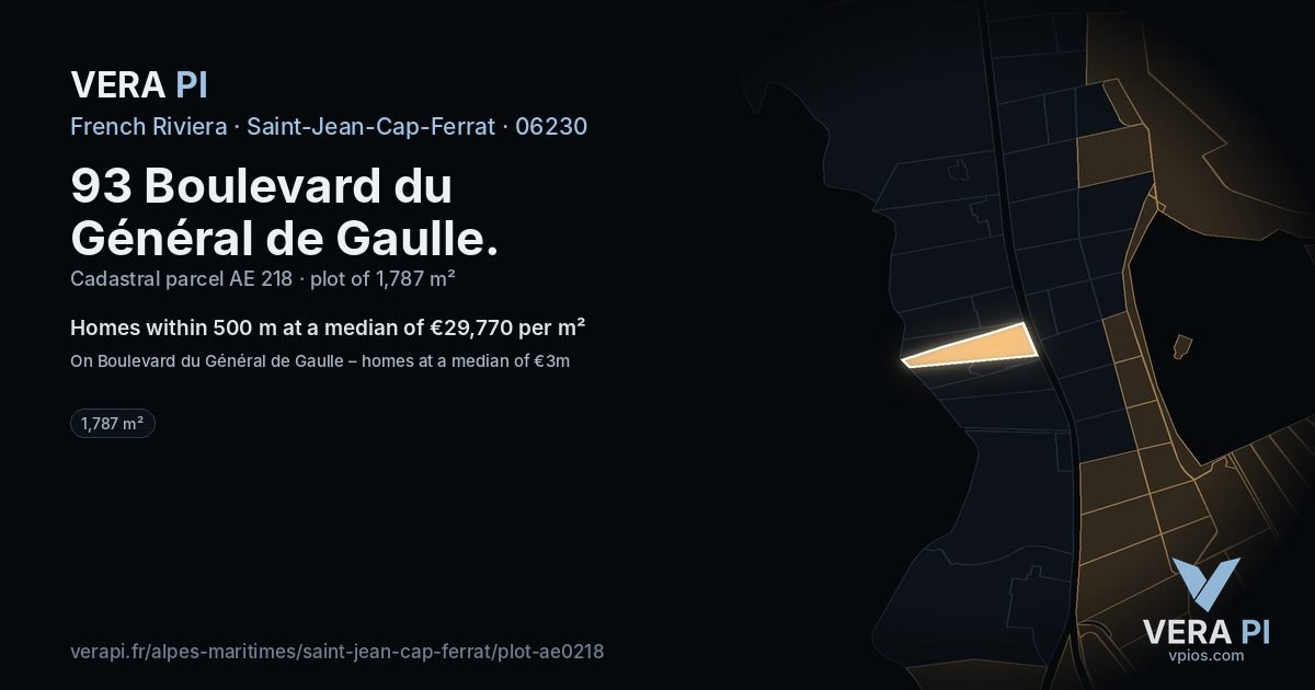 93 Boulevard du Général de Gaulle, Saint-Jean-Cap-Ferrat at night – the plot lit, the parcels around coloured by the prices near them