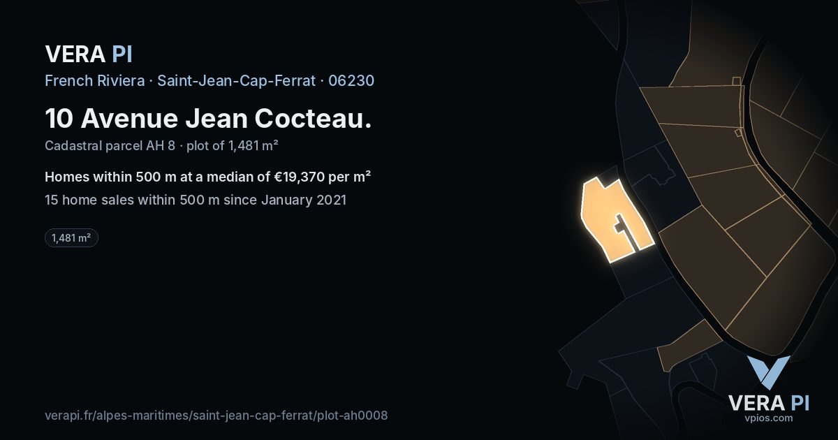 10 Avenue Jean Cocteau, Saint-Jean-Cap-Ferrat at night – the plot lit, the parcels around coloured by the prices near them