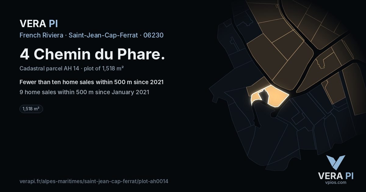 4 Chemin du Phare, Saint-Jean-Cap-Ferrat at night – the plot lit, the parcels around coloured by the prices near them