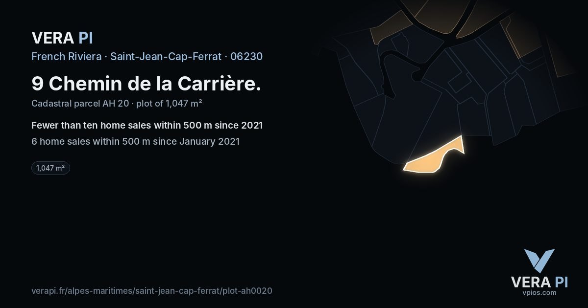9 Chemin de la Carrière, Saint-Jean-Cap-Ferrat at night – the plot lit, the parcels around coloured by the prices near them