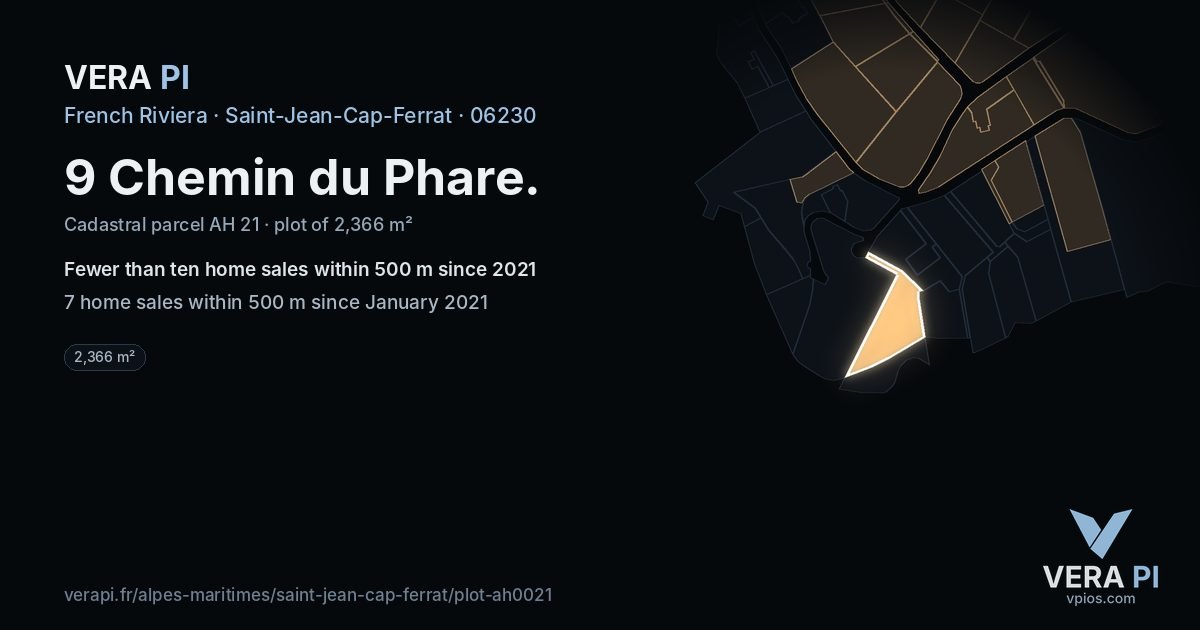 9 Chemin du Phare, Saint-Jean-Cap-Ferrat at night – the plot lit, the parcels around coloured by the prices near them