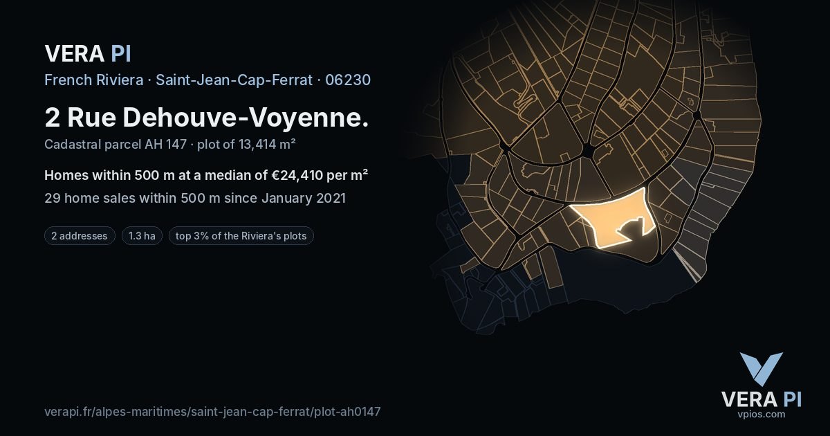 2 Rue Dehouve-Voyenne, Saint-Jean-Cap-Ferrat at night – the plot lit, the parcels around coloured by the prices near them