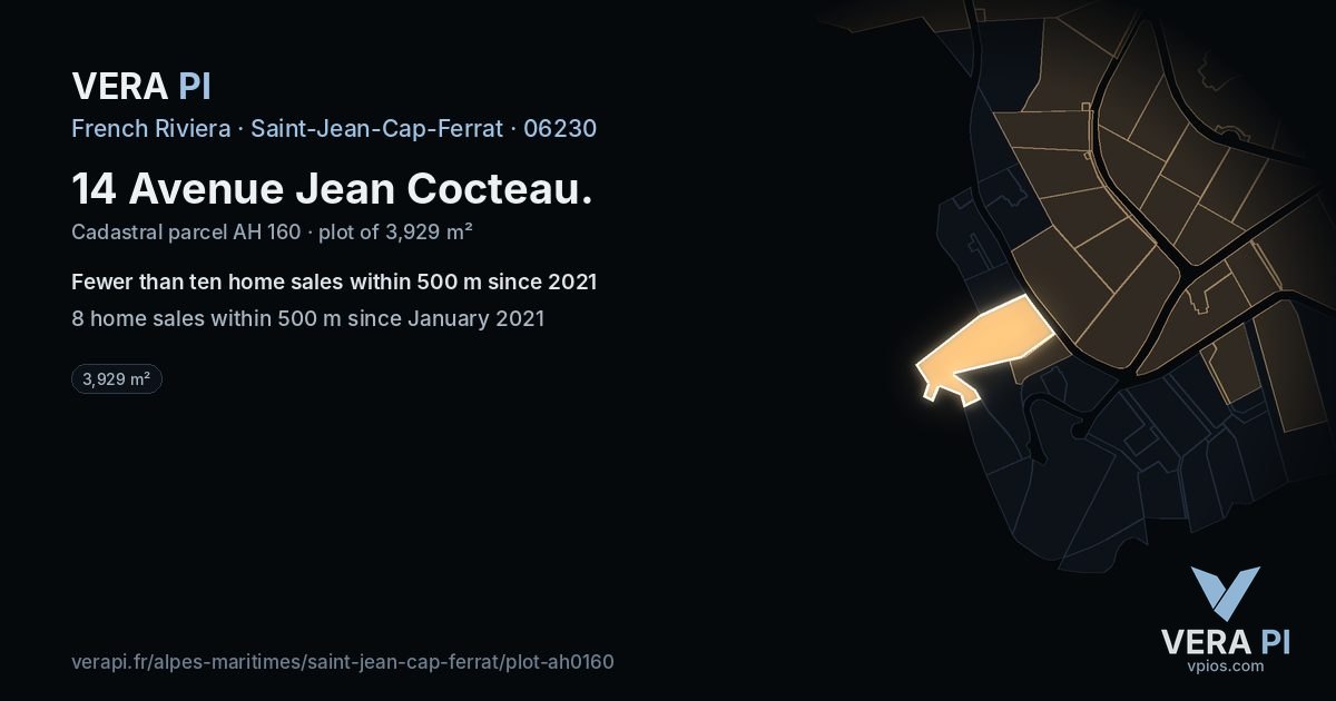 14 Avenue Jean Cocteau, Saint-Jean-Cap-Ferrat at night – the plot lit, the parcels around coloured by the prices near them