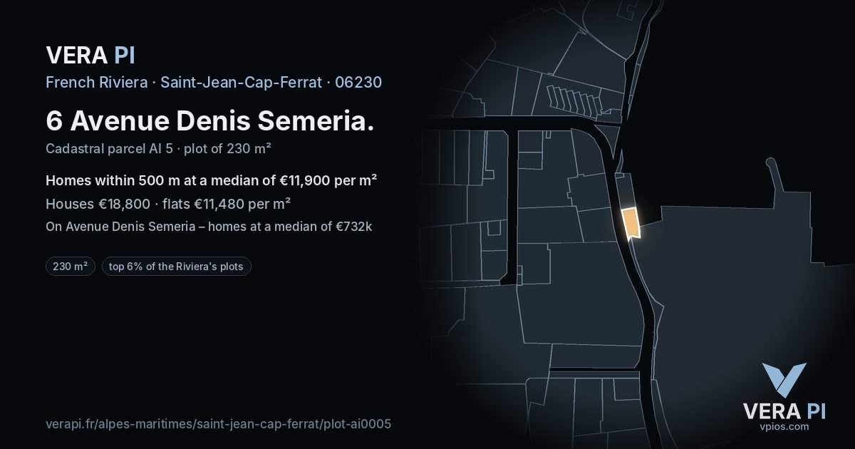 6 Avenue Denis Semeria, Saint-Jean-Cap-Ferrat at night – the plot lit, the parcels around coloured by the prices near them