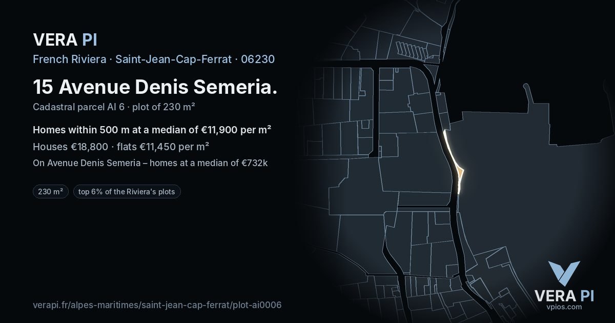 15 Avenue Denis Semeria, Saint-Jean-Cap-Ferrat at night – the plot lit, the parcels around coloured by the prices near them