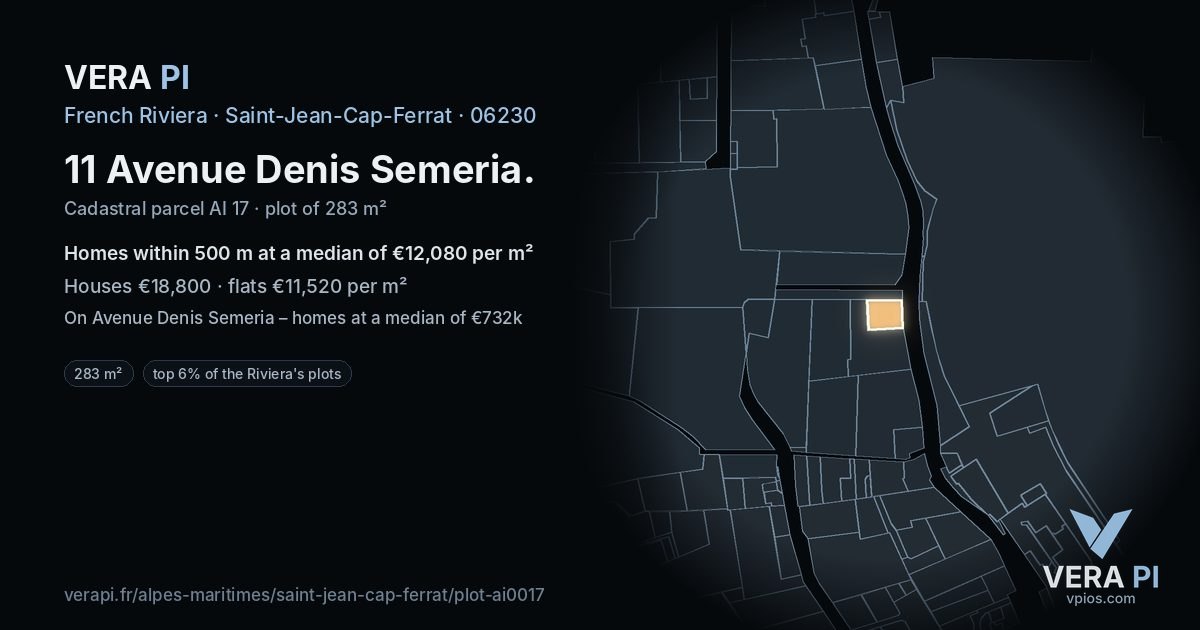 11 Avenue Denis Semeria, Saint-Jean-Cap-Ferrat at night – the plot lit, the parcels around coloured by the prices near them