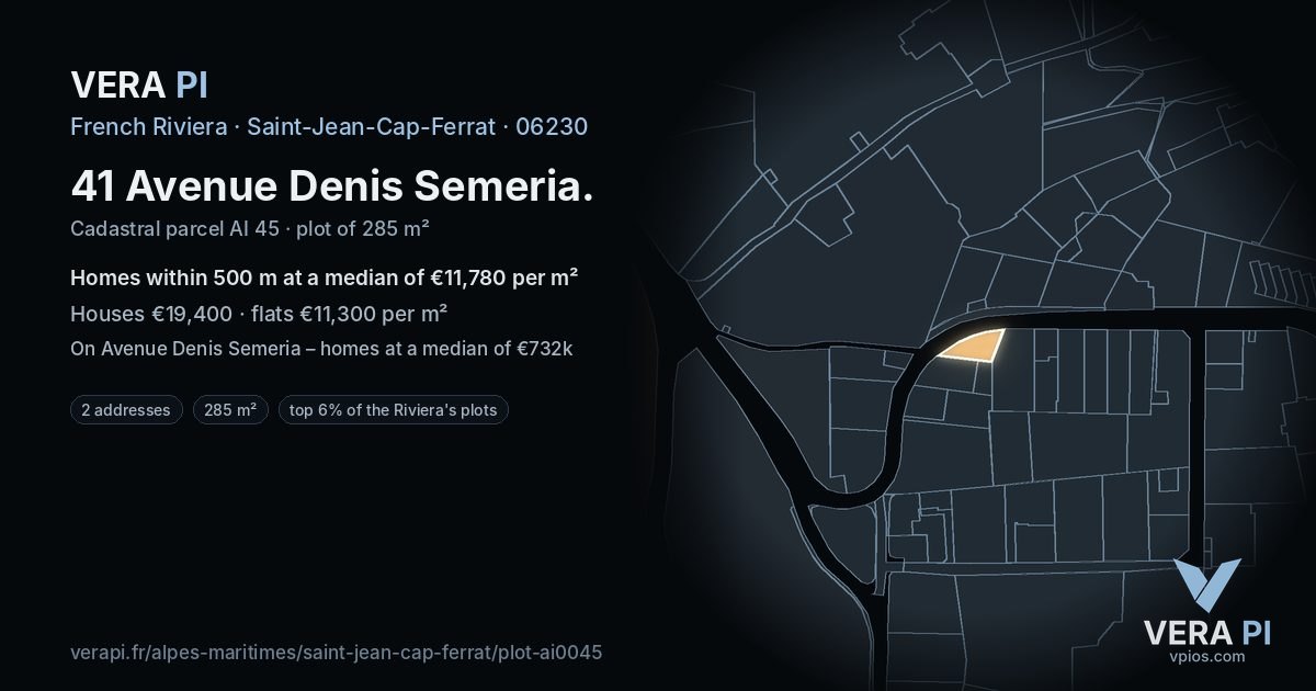 41 Avenue Denis Semeria, Saint-Jean-Cap-Ferrat at night – the plot lit, the parcels around coloured by the prices near them