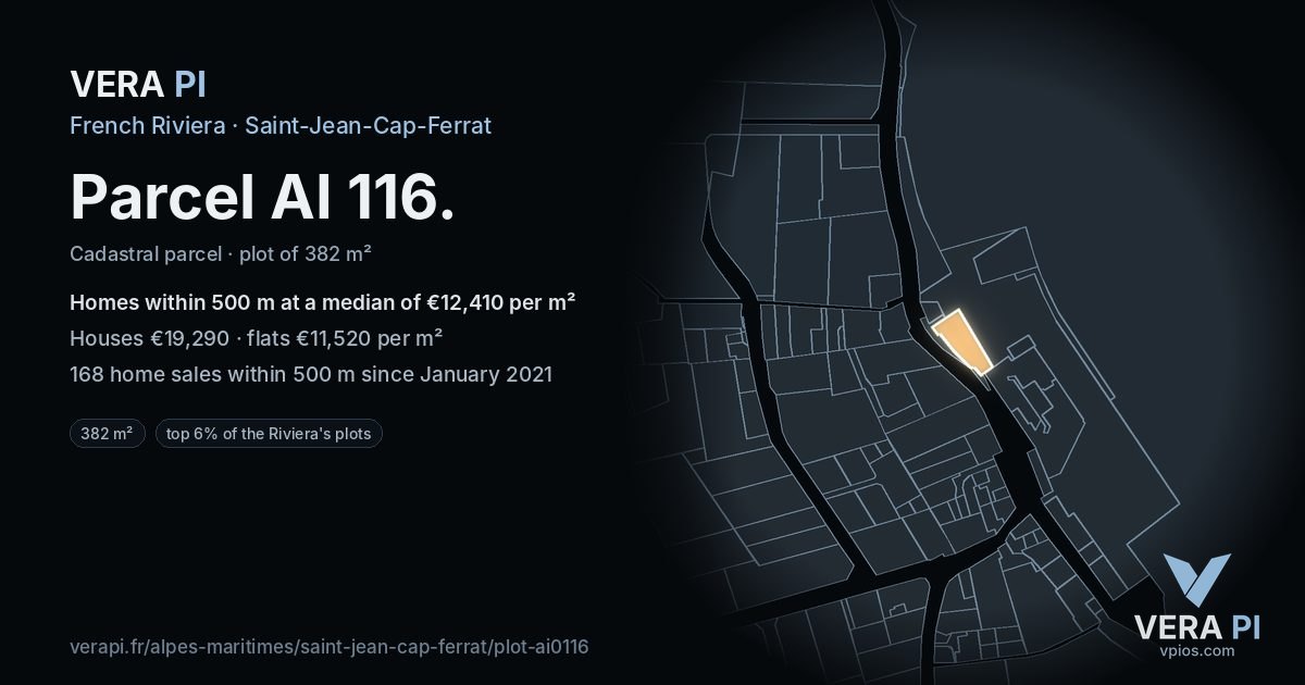 Parcel AI 116, Saint-Jean-Cap-Ferrat at night – the plot lit, the parcels around coloured by the prices near them
