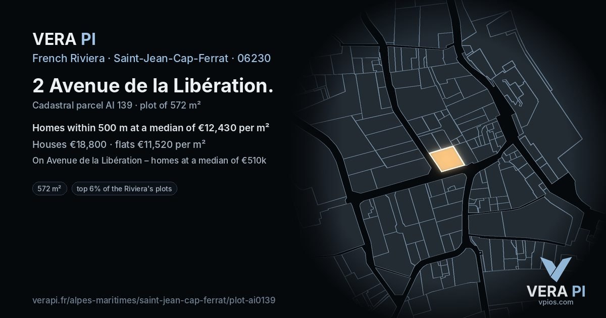 2 Avenue de la Libération, Saint-Jean-Cap-Ferrat at night – the plot lit, the parcels around coloured by the prices near them