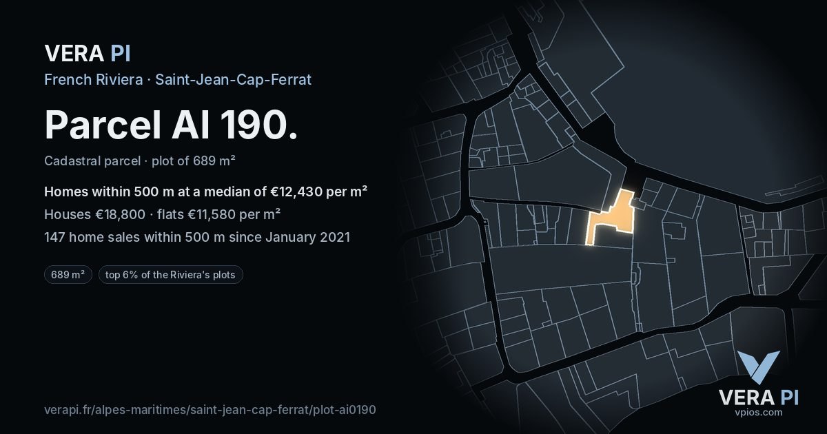Parcel AI 190, Saint-Jean-Cap-Ferrat at night – the plot lit, the parcels around coloured by the prices near them