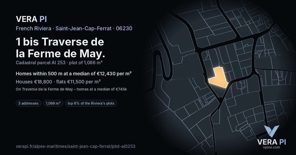 1 bis Traverse de la Ferme de May, Saint-Jean-Cap-Ferrat at night – the plot lit, the parcels around coloured by the prices near them