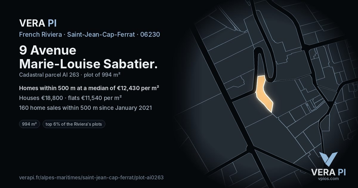 9 Avenue Marie-Louise Sabatier, Saint-Jean-Cap-Ferrat at night – the plot lit, the parcels around coloured by the prices near them