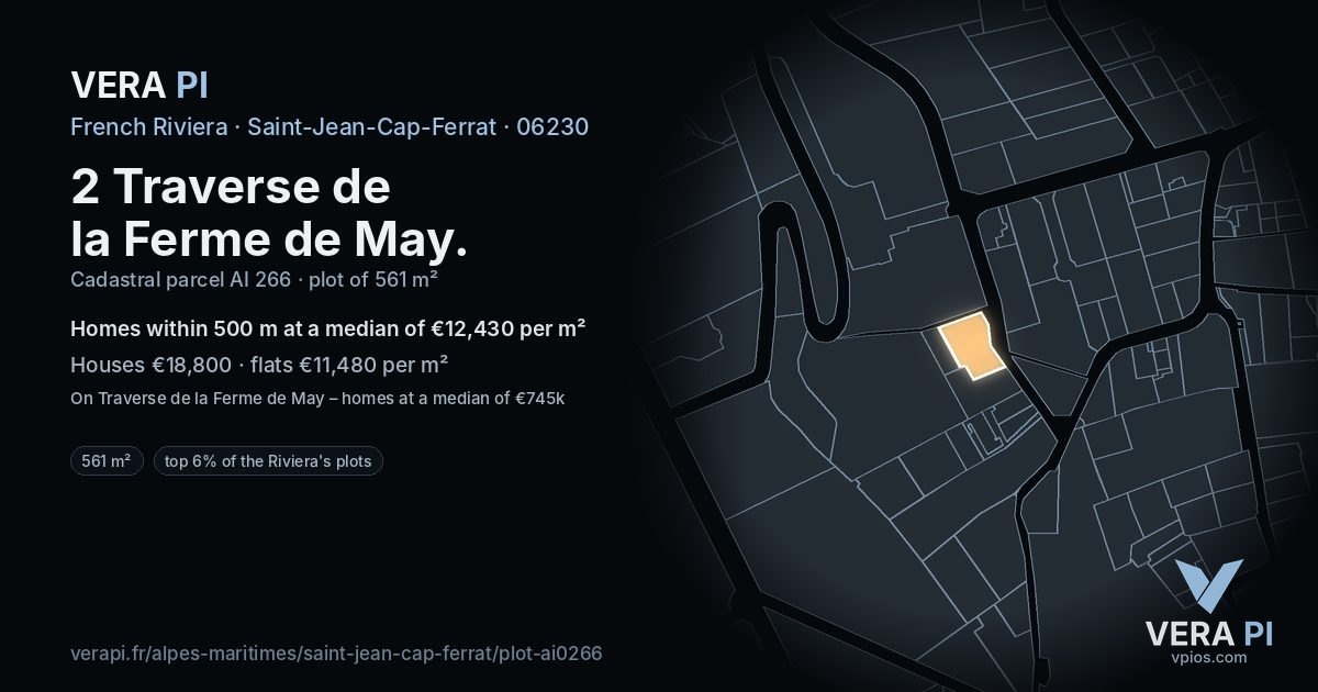 2 Traverse de la Ferme de May, Saint-Jean-Cap-Ferrat at night – the plot lit, the parcels around coloured by the prices near them
