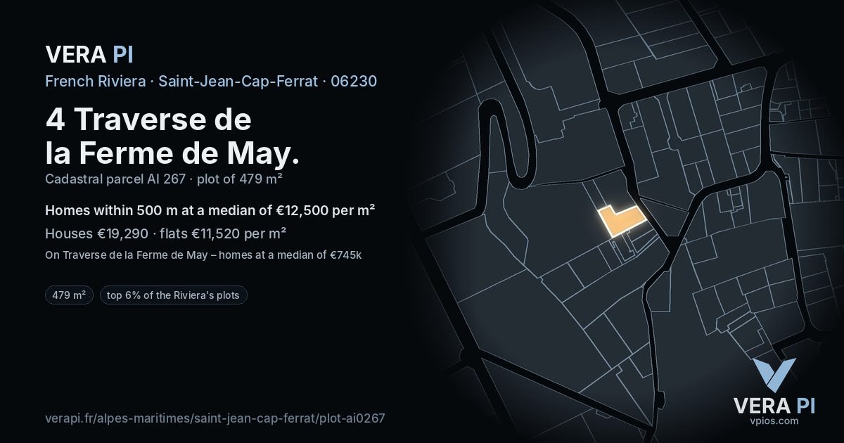 4 Traverse de la Ferme de May, Saint-Jean-Cap-Ferrat at night – the plot lit, the parcels around coloured by the prices near them