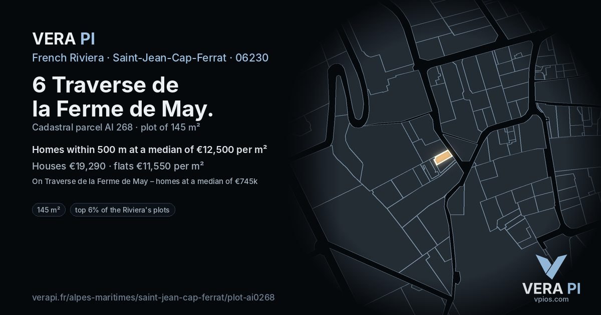 6 Traverse de la Ferme de May, Saint-Jean-Cap-Ferrat at night – the plot lit, the parcels around coloured by the prices near them