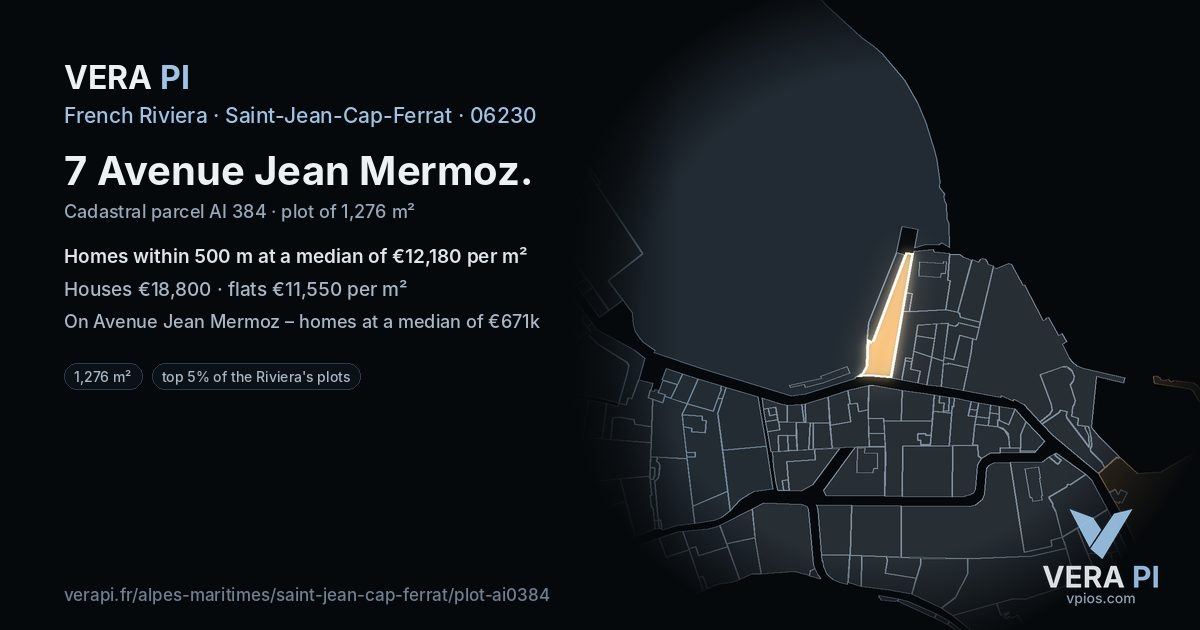 7 Avenue Jean Mermoz, Saint-Jean-Cap-Ferrat at night – the plot lit, the parcels around coloured by the prices near them