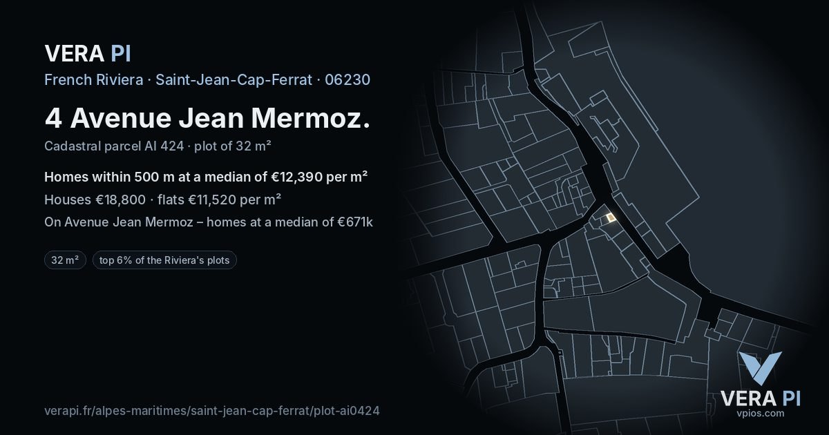 4 Avenue Jean Mermoz, Saint-Jean-Cap-Ferrat at night – the plot lit, the parcels around coloured by the prices near them