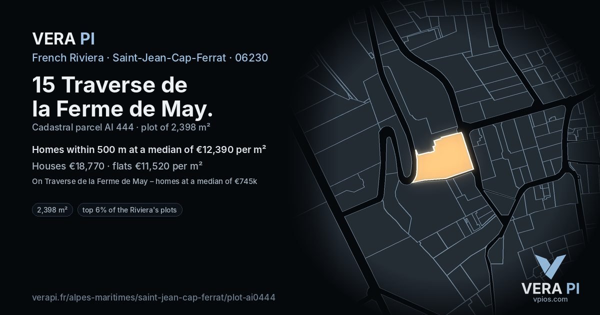 15 Traverse de la Ferme de May, Saint-Jean-Cap-Ferrat at night – the plot lit, the parcels around coloured by the prices near them