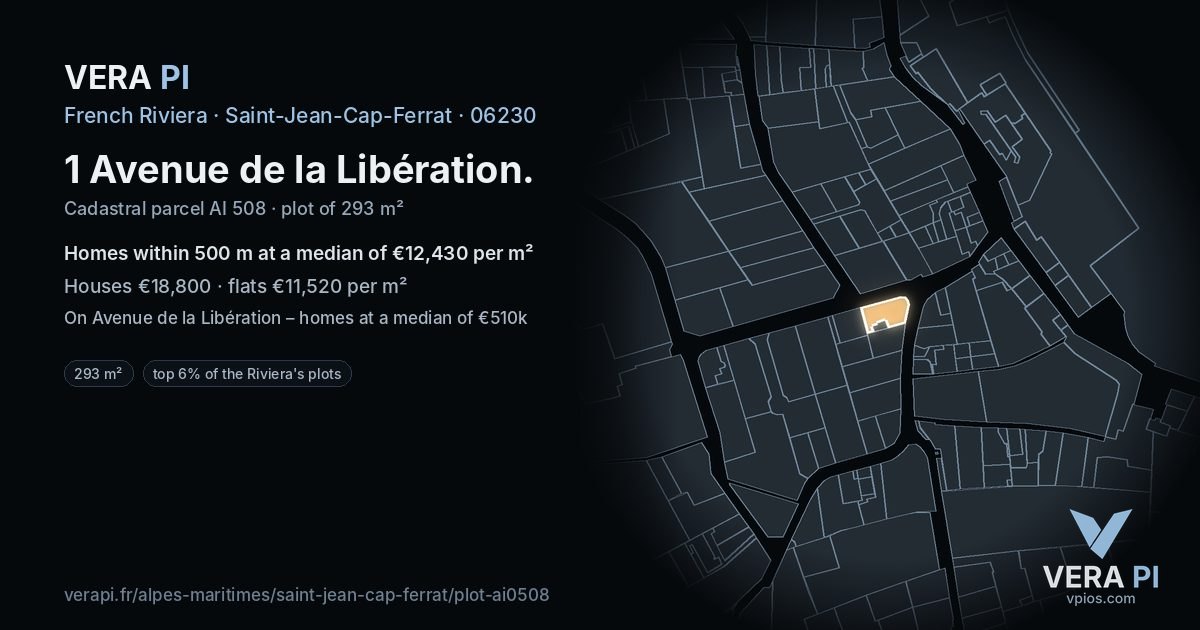 1 Avenue de la Libération, Saint-Jean-Cap-Ferrat at night – the plot lit, the parcels around coloured by the prices near them
