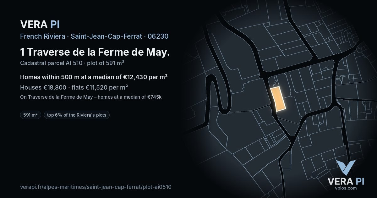 1 Traverse de la Ferme de May, Saint-Jean-Cap-Ferrat at night – the plot lit, the parcels around coloured by the prices near them